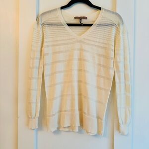 Halston Heritage V-Neck Striped Cream Sweater